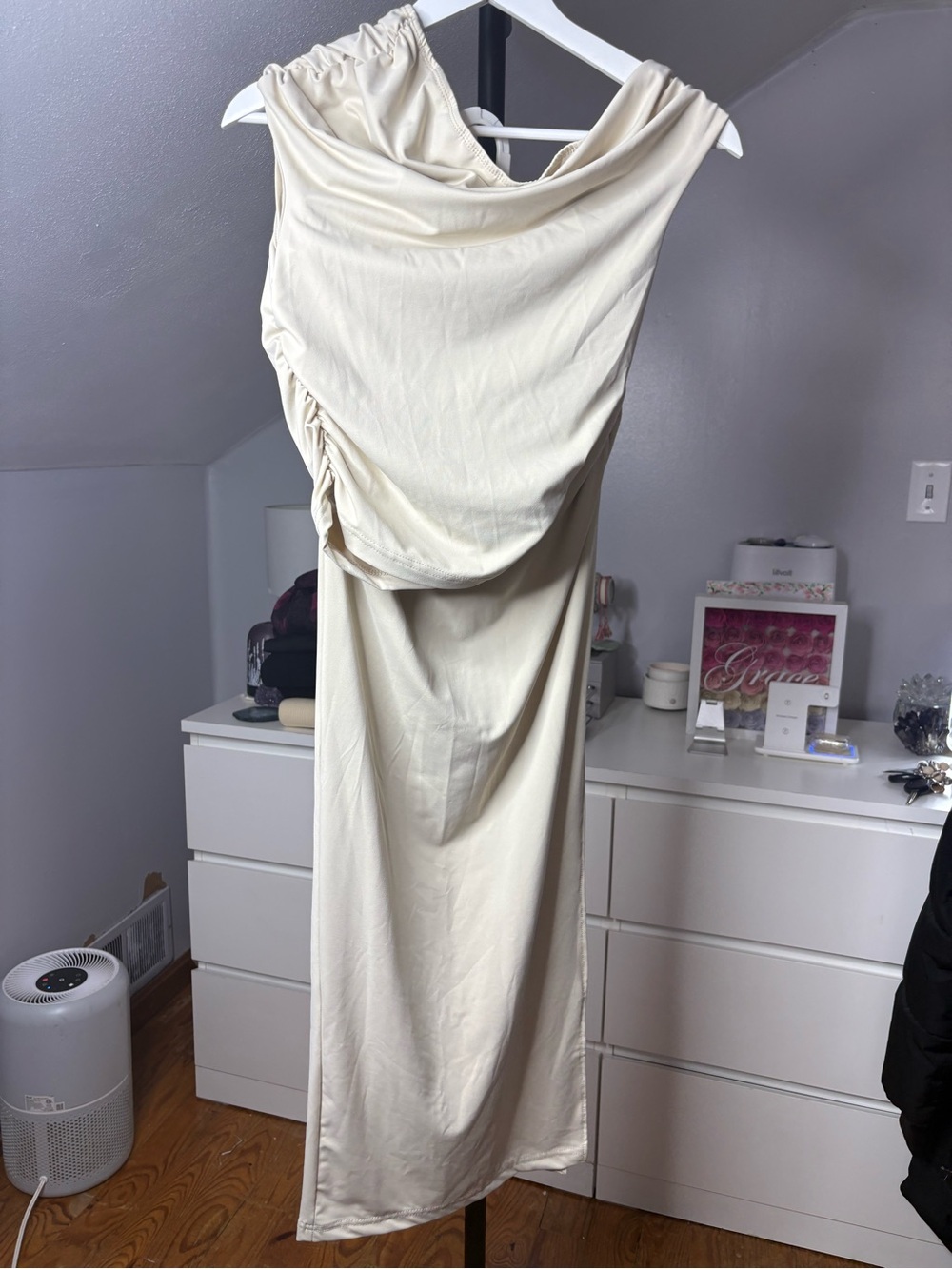 Ivory Cowl Neck Ruched Side 2 Piece